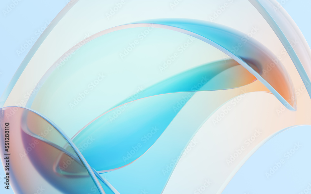 Gradient transparent curve glass, 3d rendering.