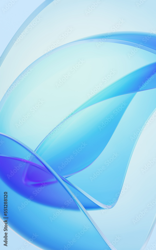 Gradient transparent curve glass, 3d rendering.