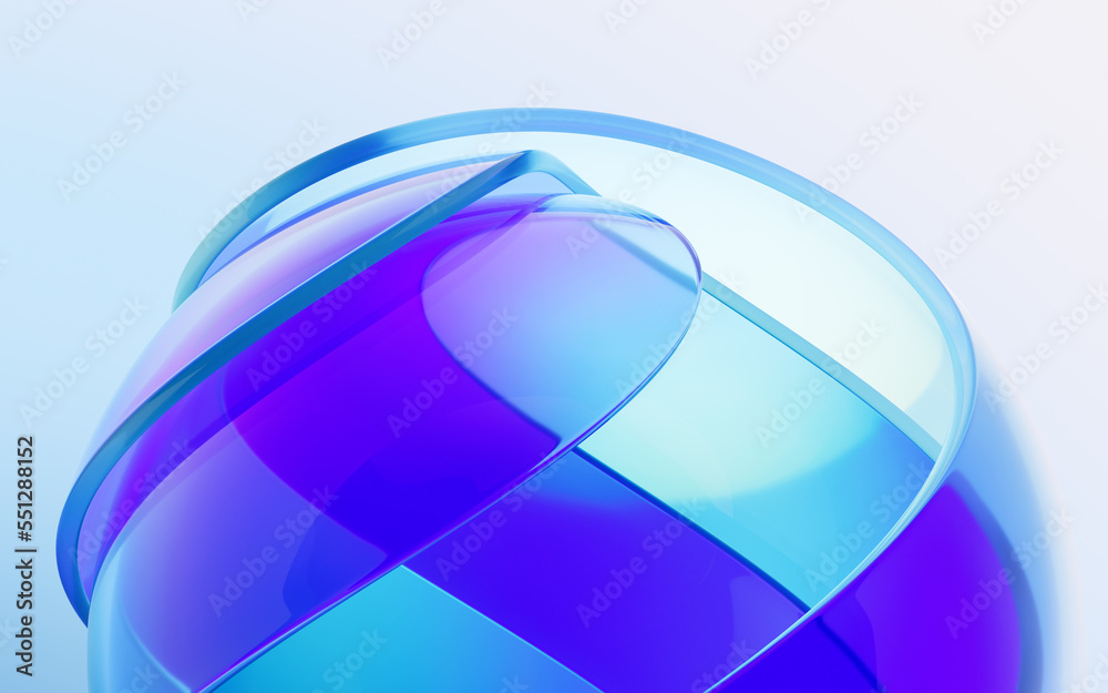 Gradient transparent curve glass, 3d rendering.