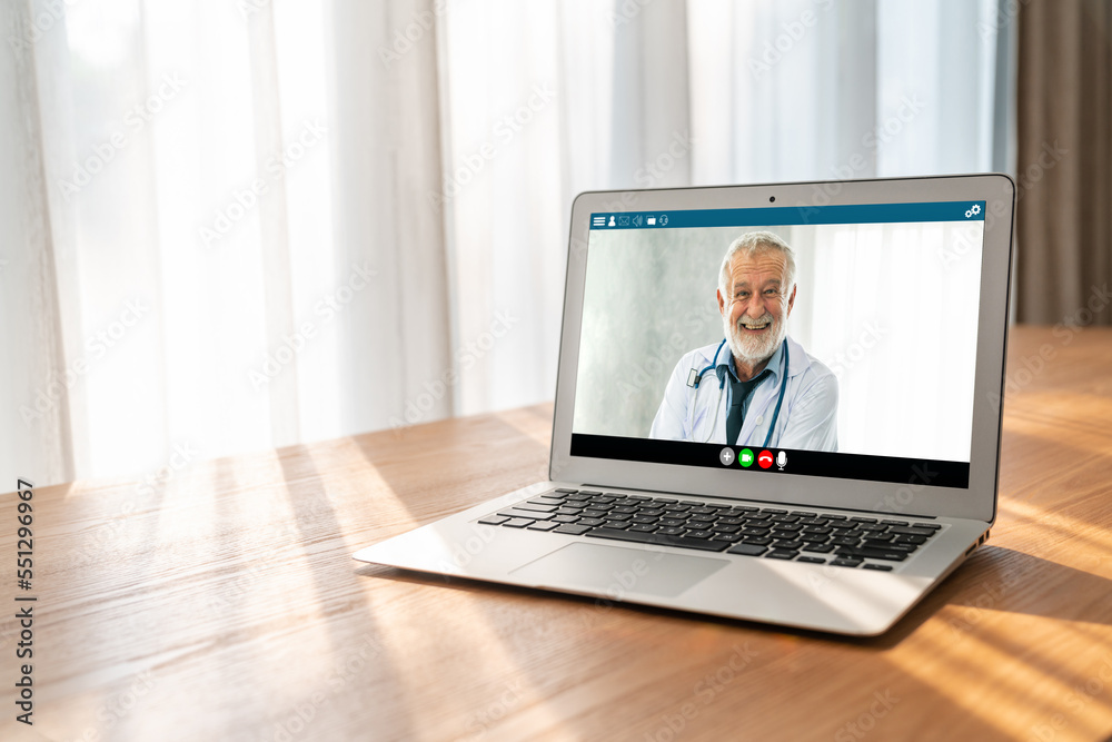 Doctor video call online by modish telemedicine software application for virtual meeting with patien