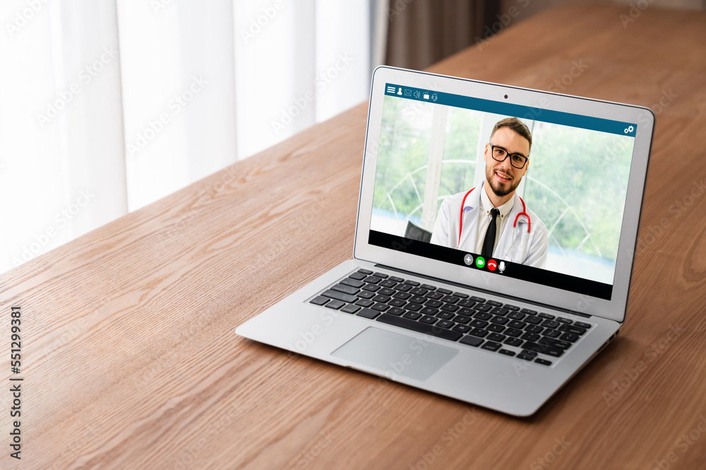 Doctor video call online by modish telemedicine software application for virtual meeting with patien