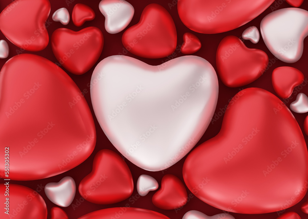 Valentine red heart shape background, 3d rendering