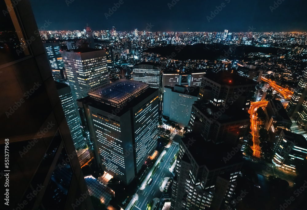 摩天大楼耸立在日本东京西新宿的夜景之上