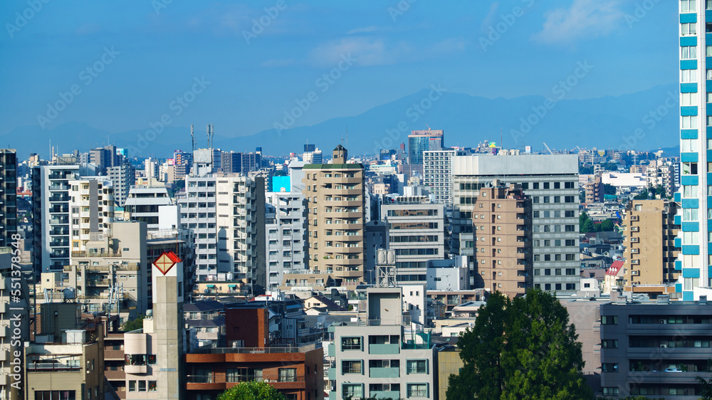 Skyscrapers above the cityscape of Nishi-Shinjuku, Tokyo, Japan