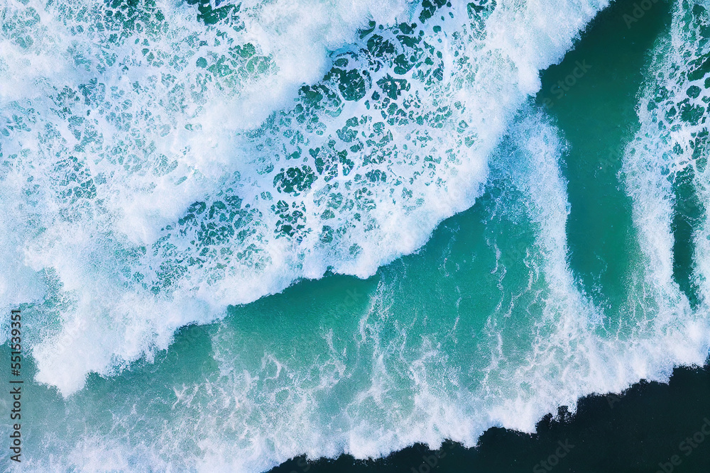 AI generated image aerial top view background photo of ocean sea water white wave splashing in the d