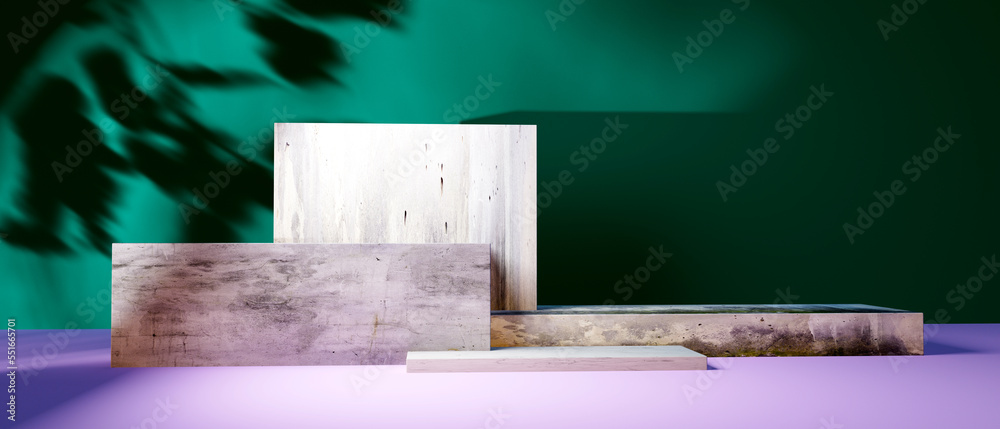 Rectangle stage podium with shadow of tree - 3D render