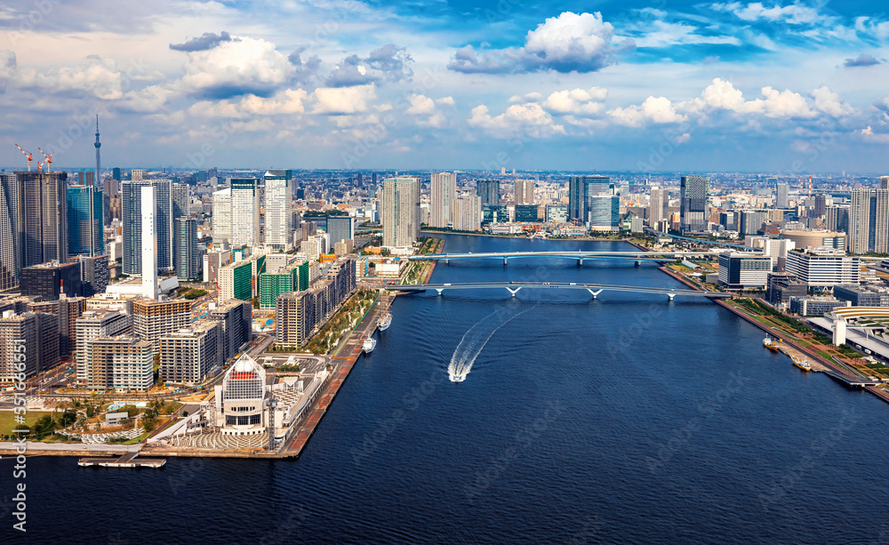 日本东京台场港船只鸟瞰图