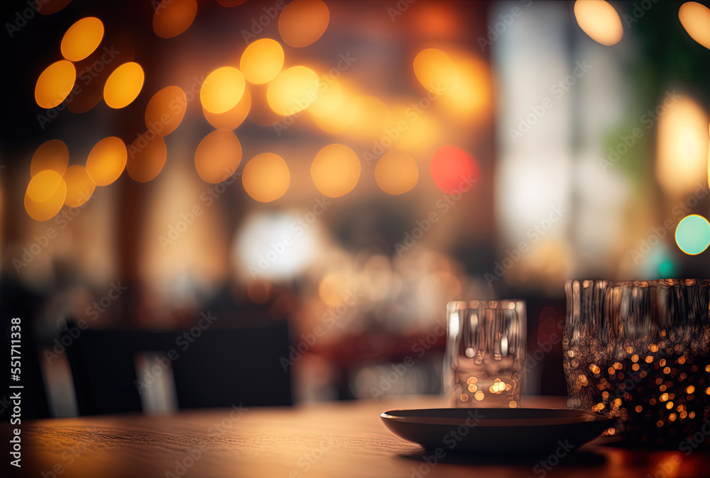 Restaurant backdrop with bokeh and blurred background.. Generative AI