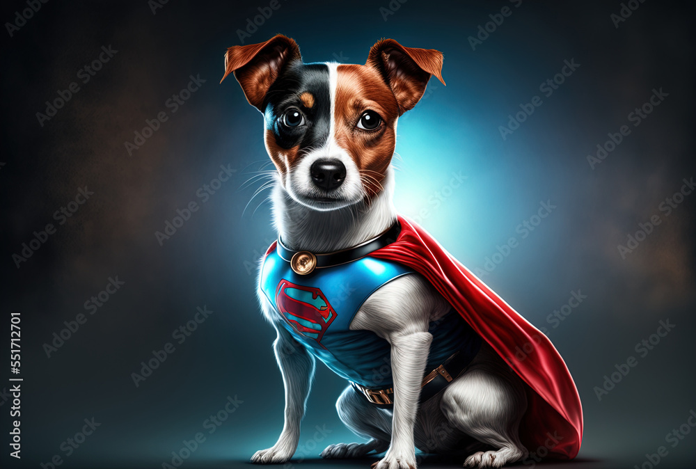 Jack Russell dog in a superhero outfit. Generative AI