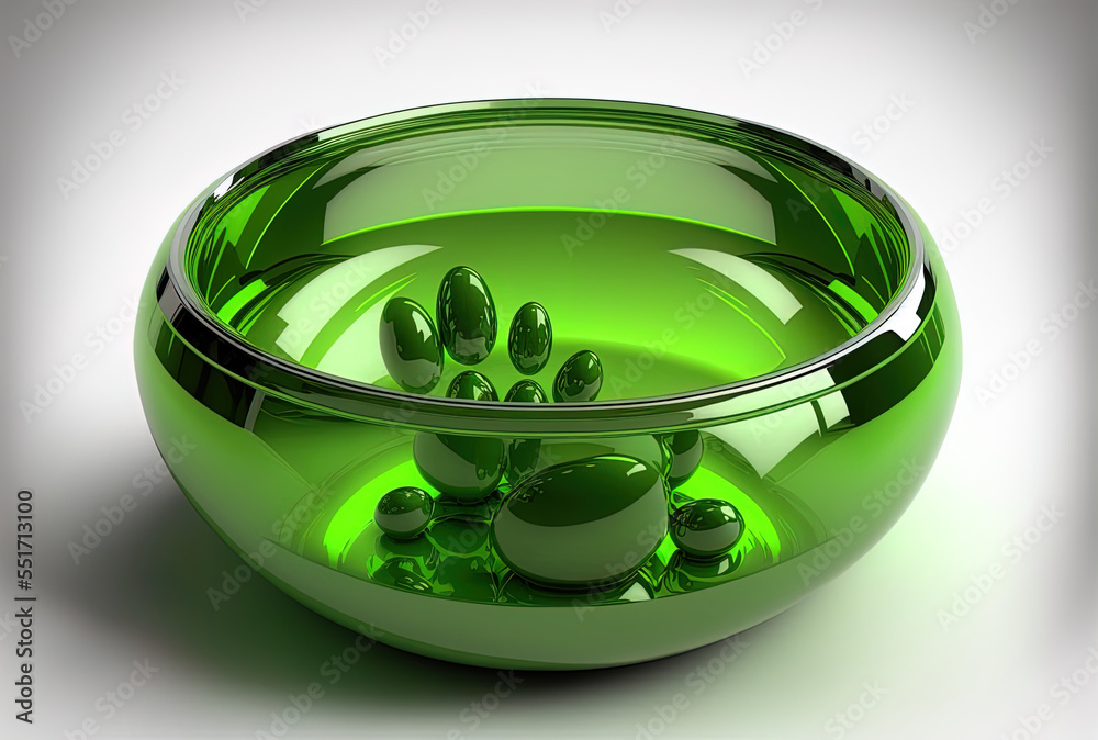 green pet dish food bowl made of acrylic for cats or dogs. isolated. Generative AI