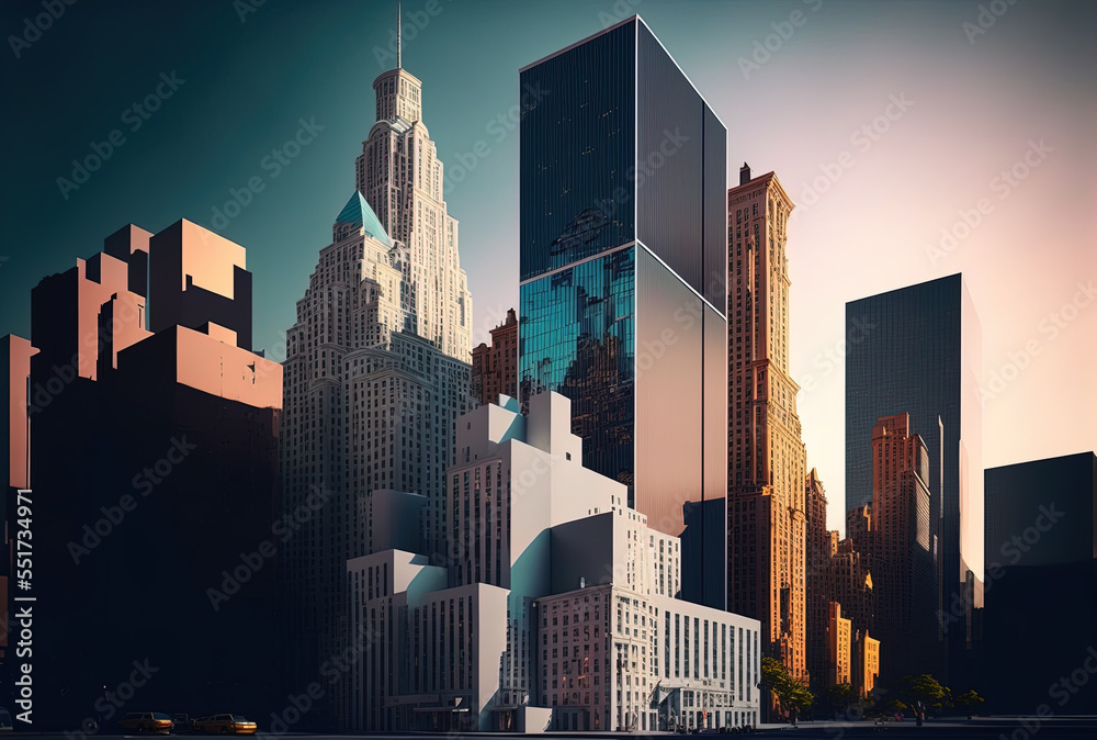 The contemporary buildings in New York City. Generative AI