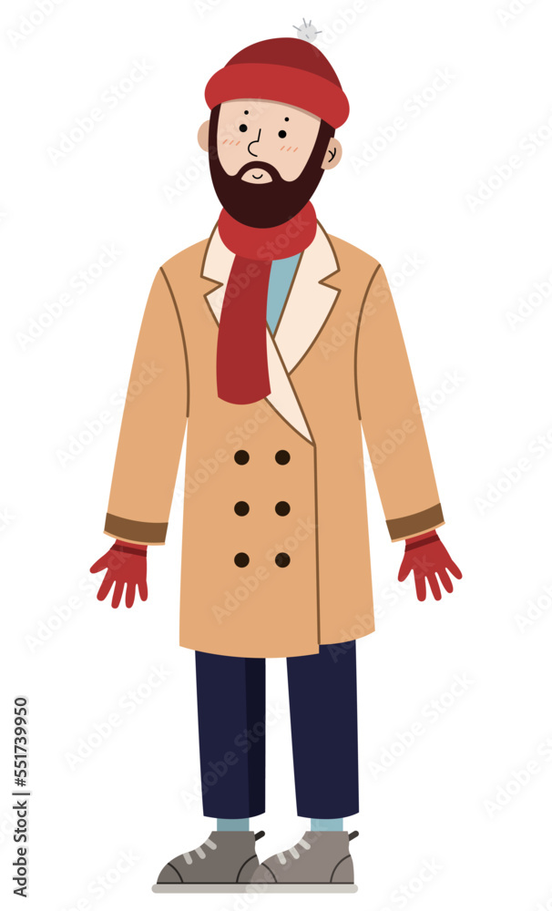 Man in warm winter clothes on white background