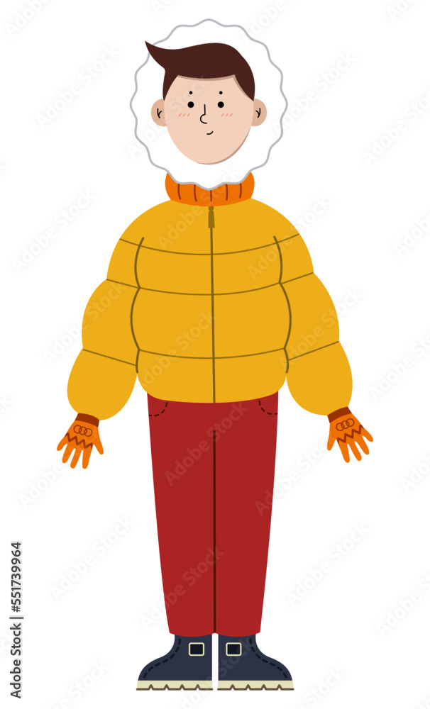 Man in stylish winter clothes on white background