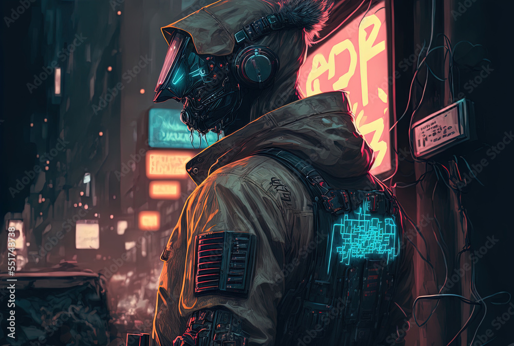 Cyberpunk digital robot illustration metaverse virtual reality simulation games. Generative AI