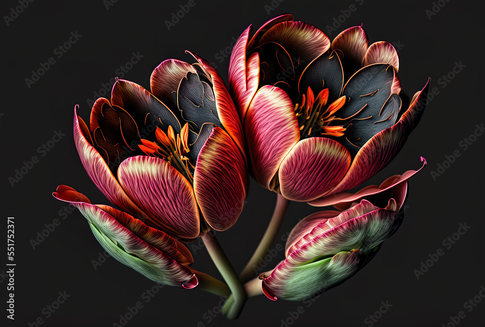 small heart tulip blossoms. Generative AI