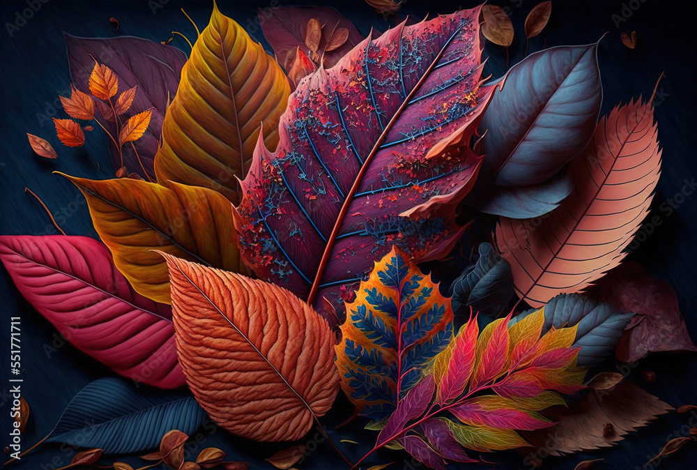 a collection of stunning, vibrant fall leaves. Generative AI