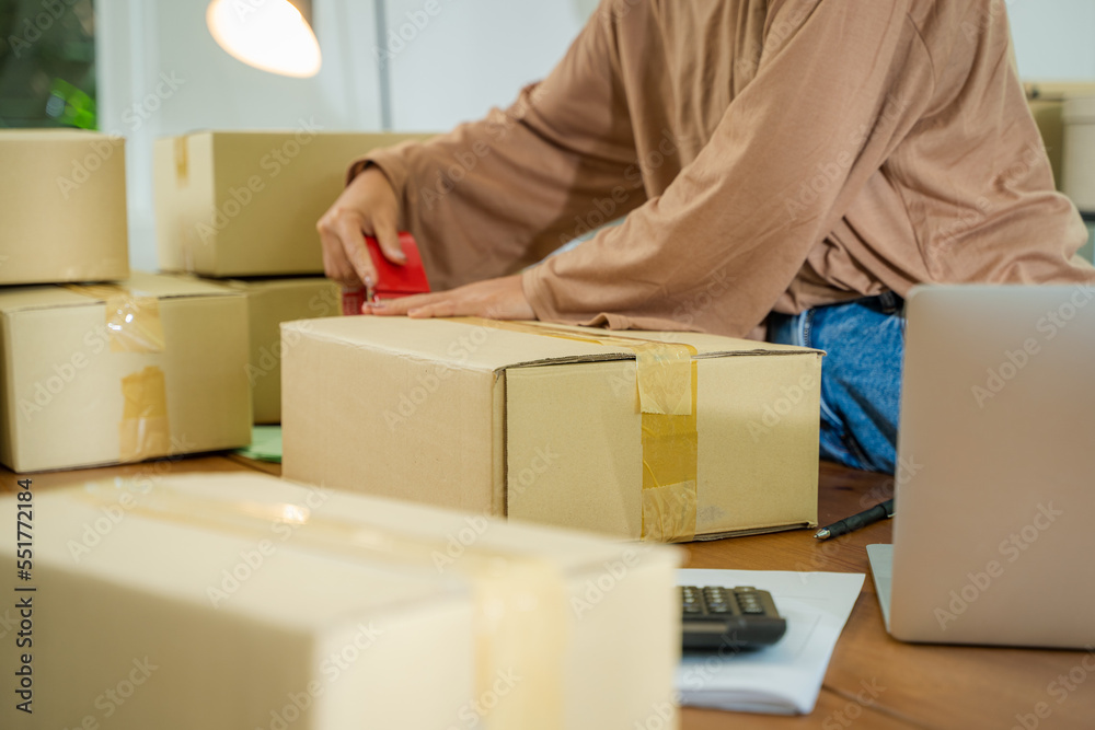 Owners female entrepreneurs prepare to pack boxes,Delivery procurement package box deliver to custom