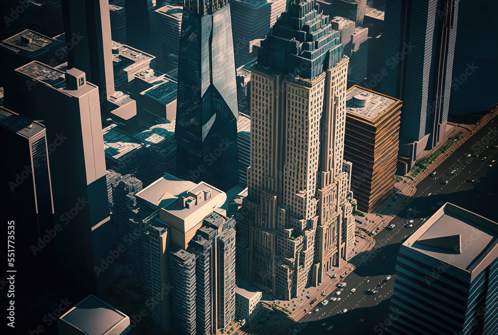 aerial picture of the citys business towers. Generative AI