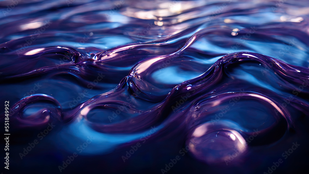 Purple and blue glossy abstract liquid Generative AI imagery texture imitating painting with shiny d