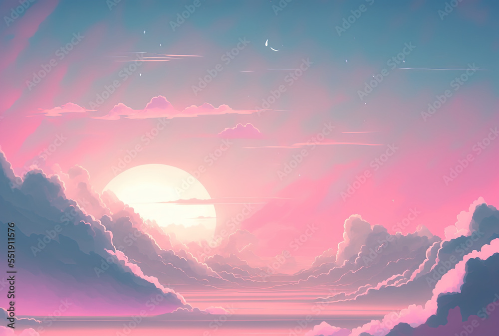 Background with pastel colors with a lovely pink gradient sky. Generative AI