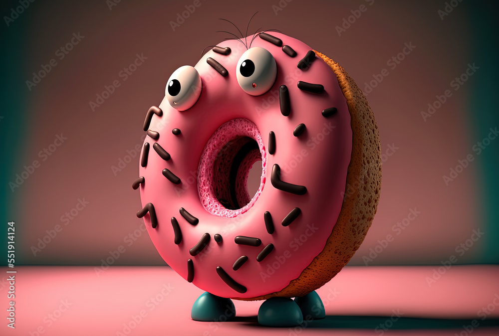 cartoon figure in pink doughnut as an example. Generative AI