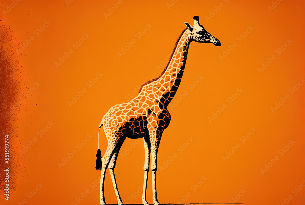 a giraffe memento. minimal orange mood. Generative AI