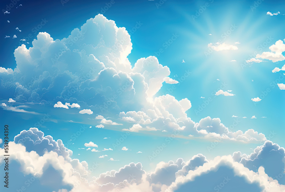 Background of white clouds against a blue sky, abstract holiday wallpaper, and feeling of a beautifu