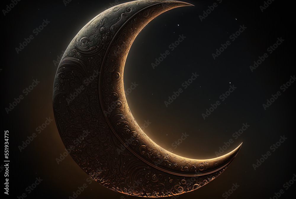 Detailed image of the crescent moon. Generative AI