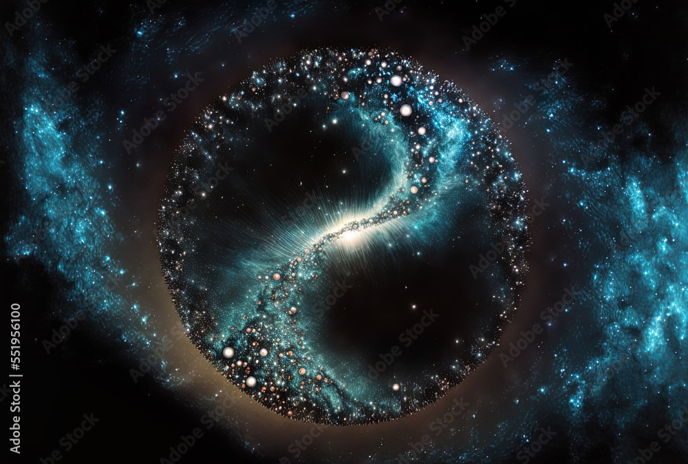 An abstract depiction of the cosmos with stars that addresses the beginning of life in the universe.