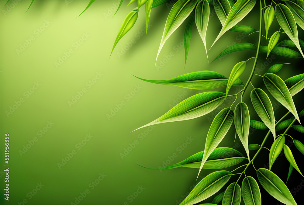 Background with bamboo leaf components is green. Generative AI