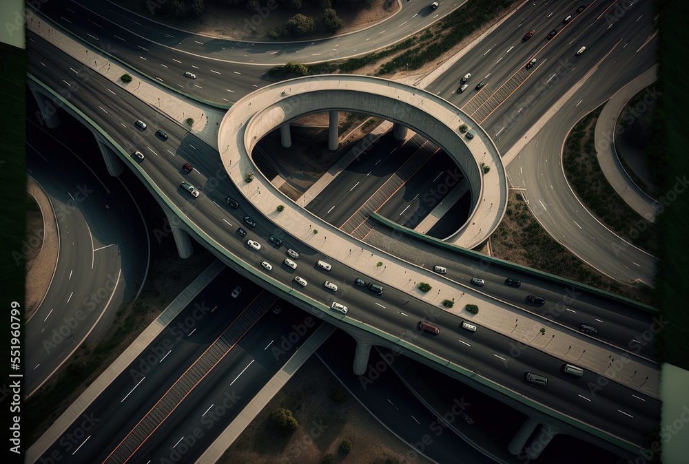 Overpass and freeway seen from above. Generative AI