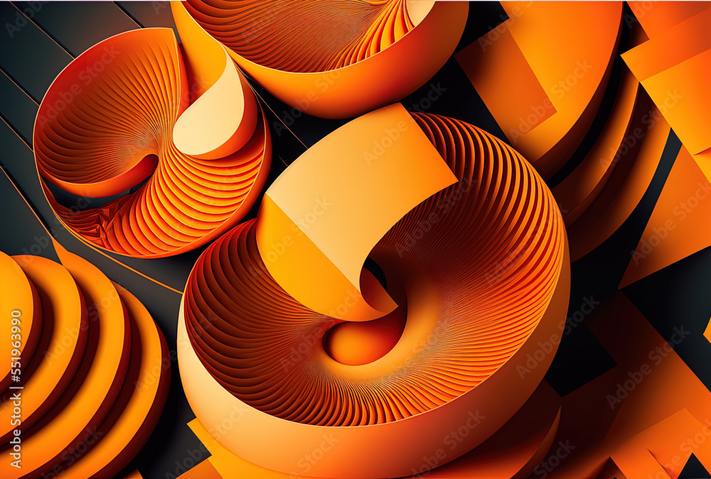 a backdrop of orange abstract geometric shapes. Generative AI