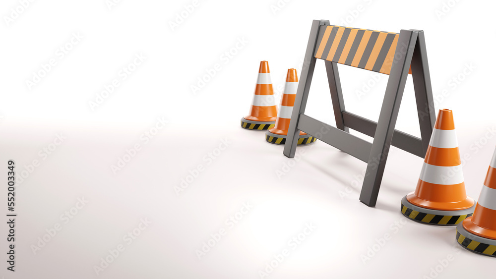 3D rendering of Under construction road sign symbol on white background