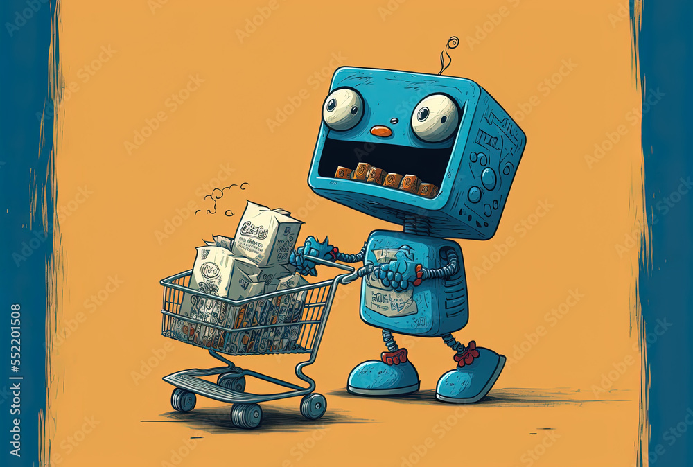 A shopping cart wielding robot. Generative AI