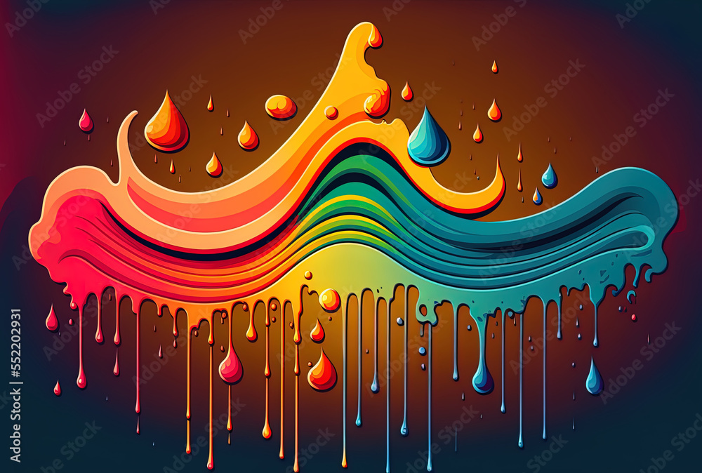 Abstract backdrop with rainbow oil drips on a sea surface. Generative AI