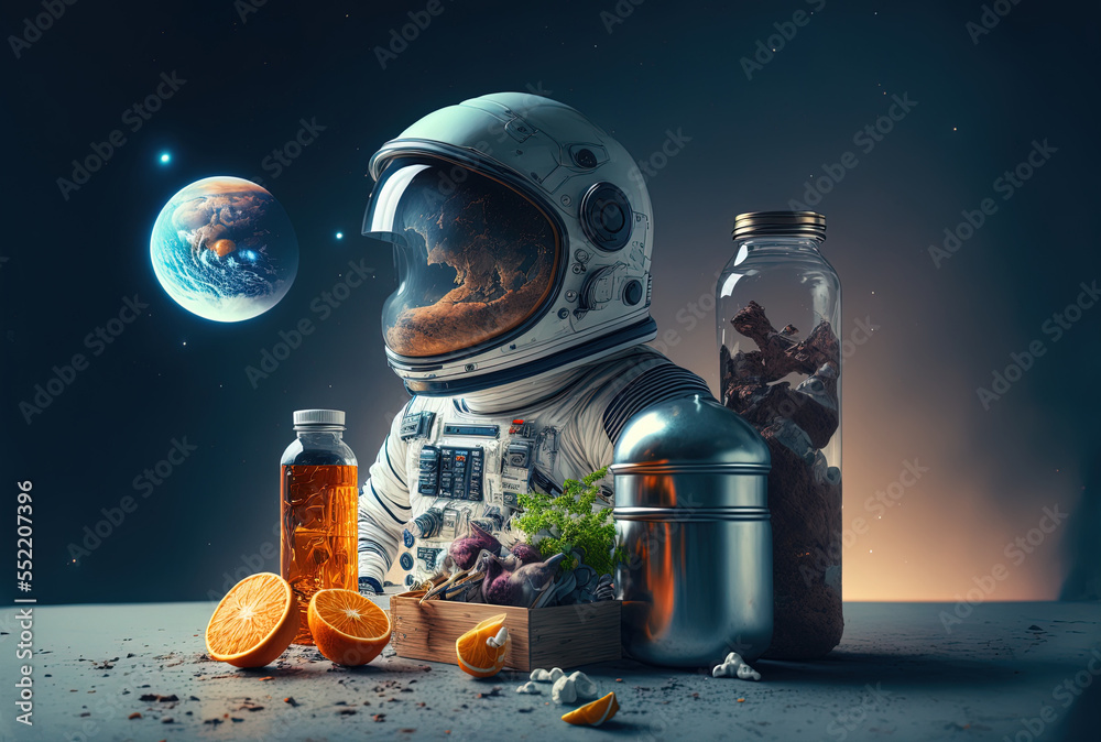 Still life in outer space with an astronaut. Generative AI