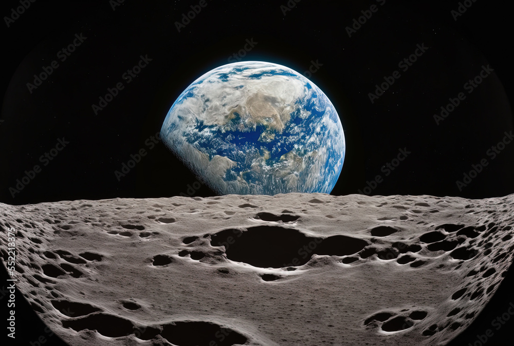 Earth as seen from the moon. This images components were provided by NASA. Generative AI