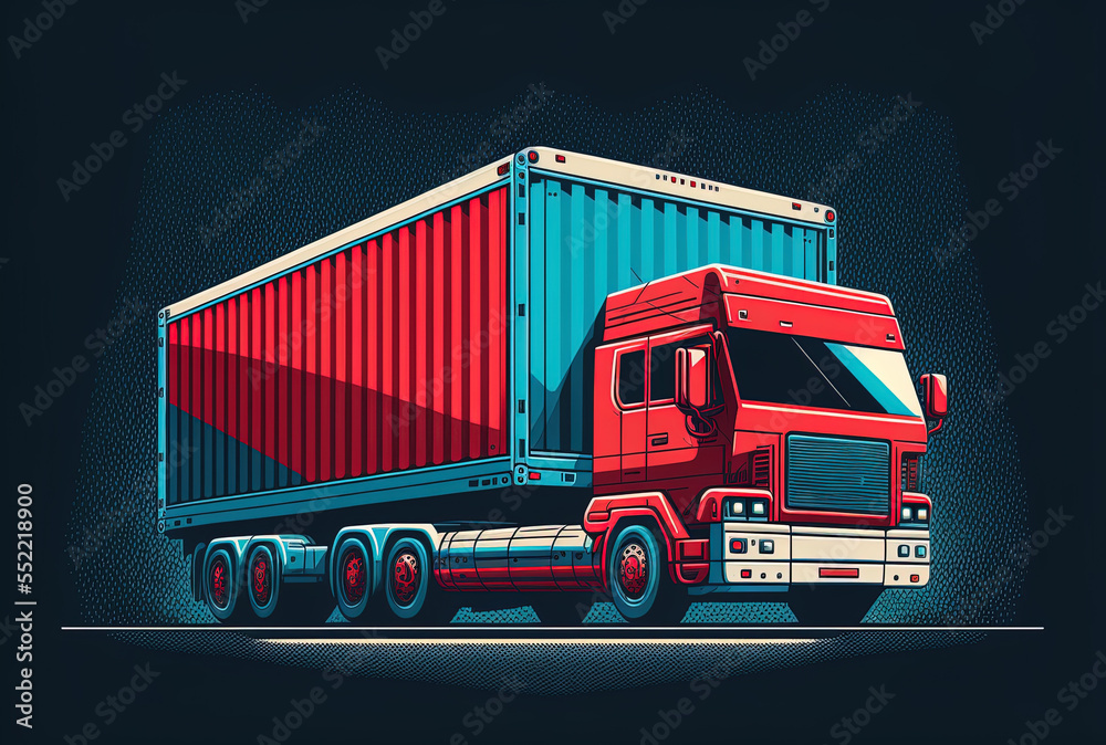 a red, blue, and business container for truck transport carrying truck freight and shipping. Generat