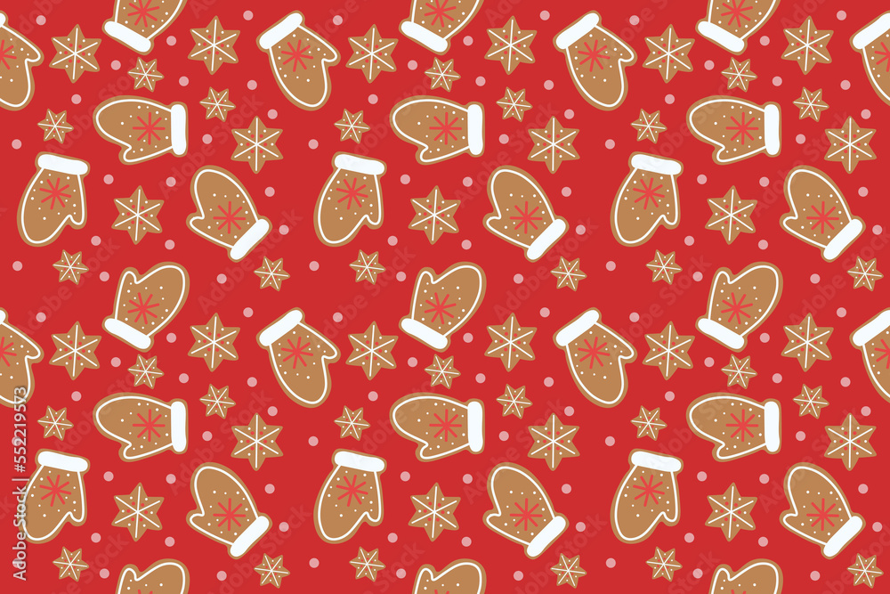 Christmas cookies on red background. Pattern for design