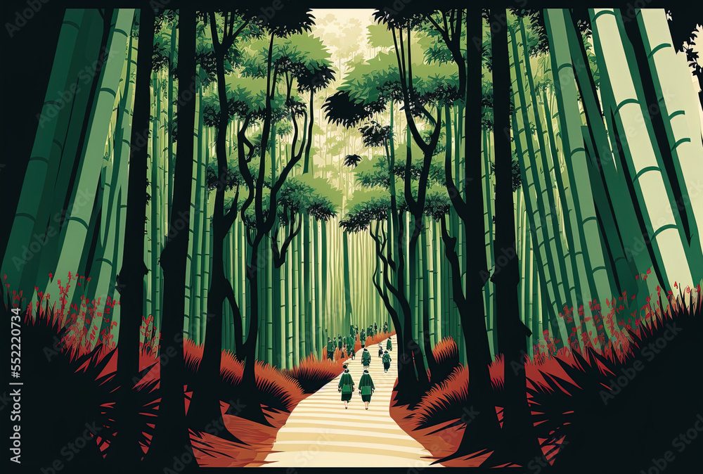 Japans Arashiyama bamboo groves forest. Generative AI