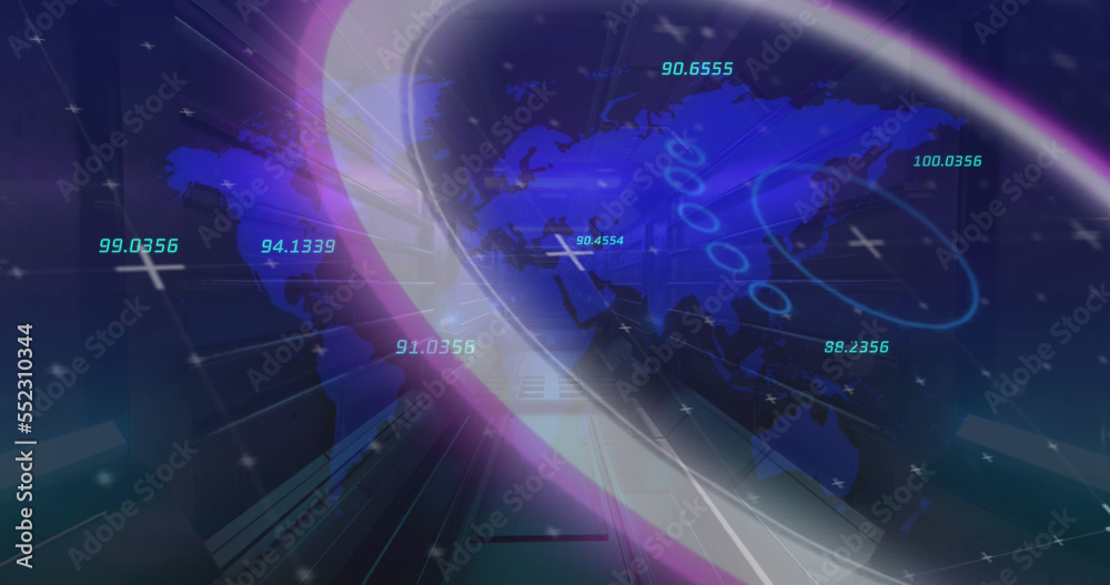 Image of processing circle, numbers and qr code in digital space