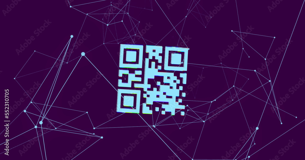 QR code scanner over network of connections against blue background