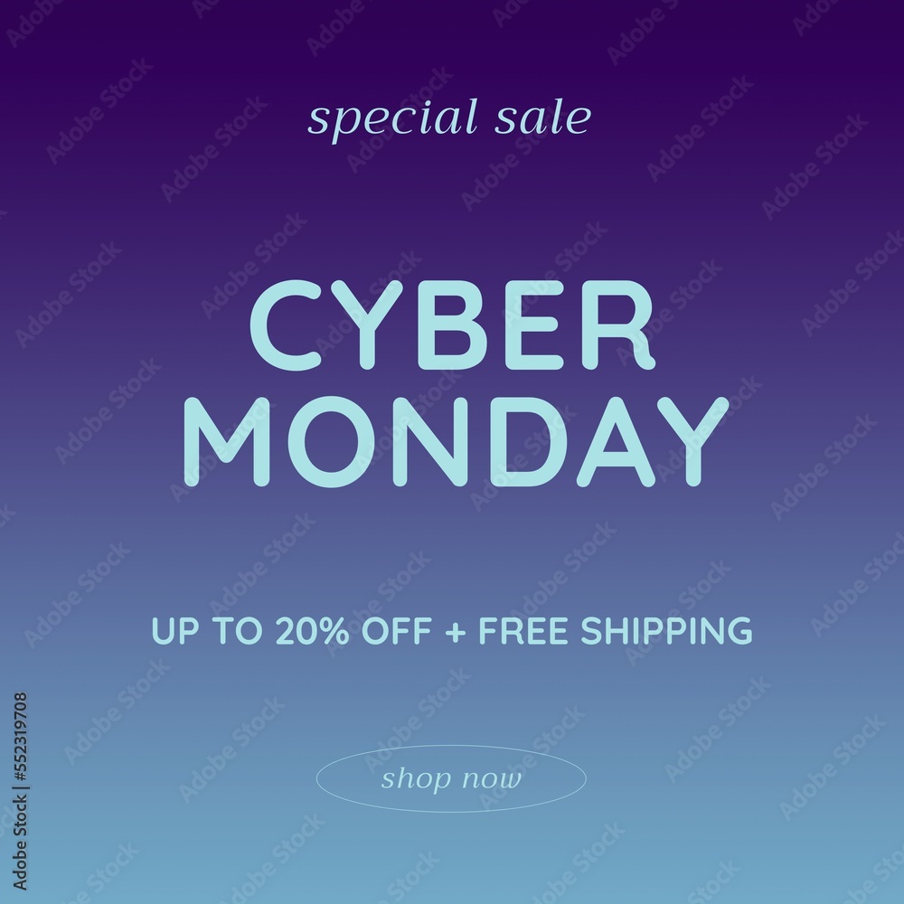 Image of cyber monday on violet and blue background