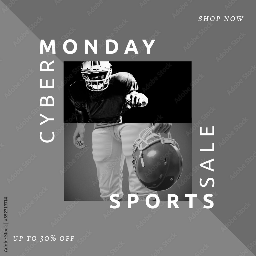 Image of cyber monday over caucasian male american football players