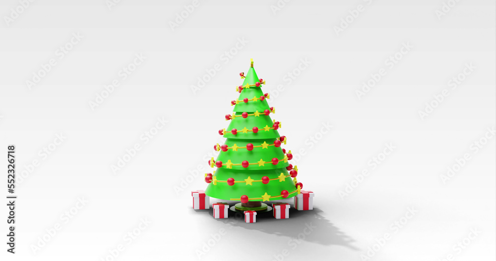 Image of christmas tree spinning on grey background