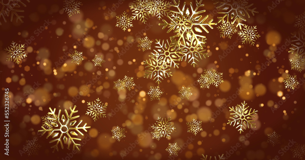 Image of snow falling and light spots on brown background