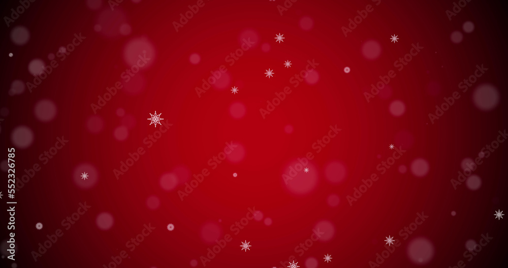 Image of snow falling and light spots on red background