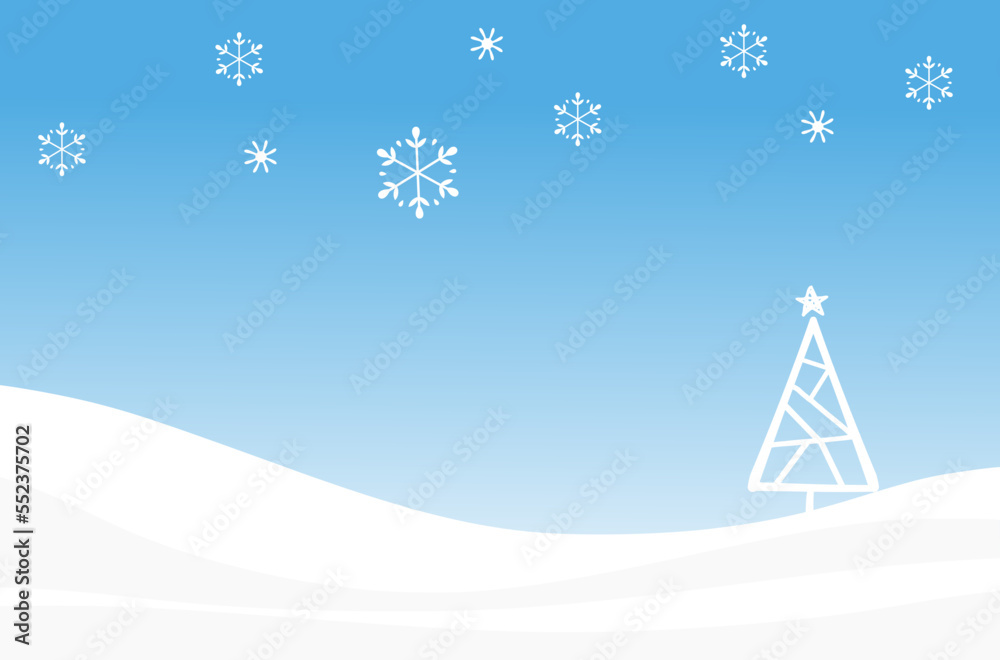 Winter background with snowflakes and Christmas tree on blue sky background vector illustration.