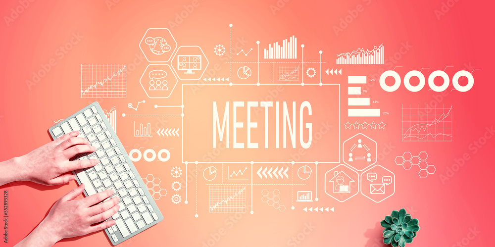 Meeting theme with person using a computer keyboard