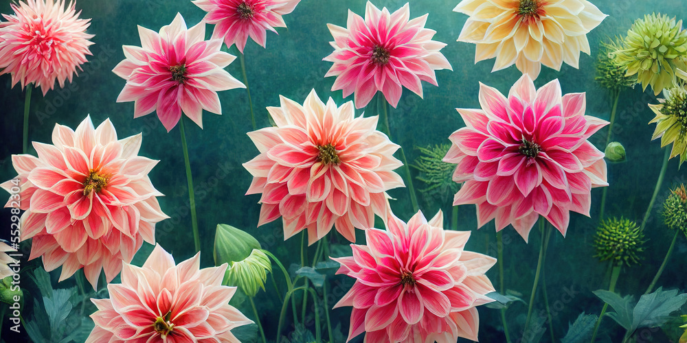 Dahlia flower banquet beautiful spectacular flower arrangement background. Generative AI. 